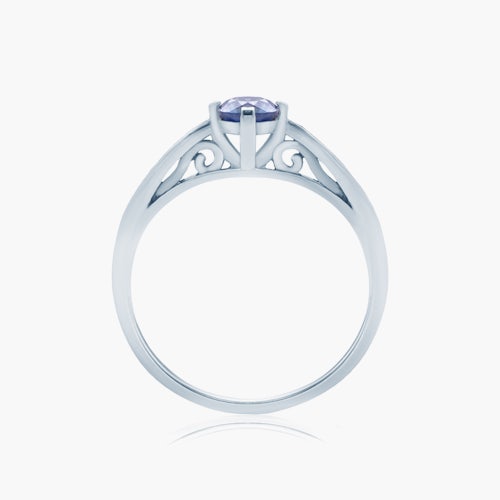 Pierścionek zaręczynowy SAVICKI: białe złoto, niebieski szafir